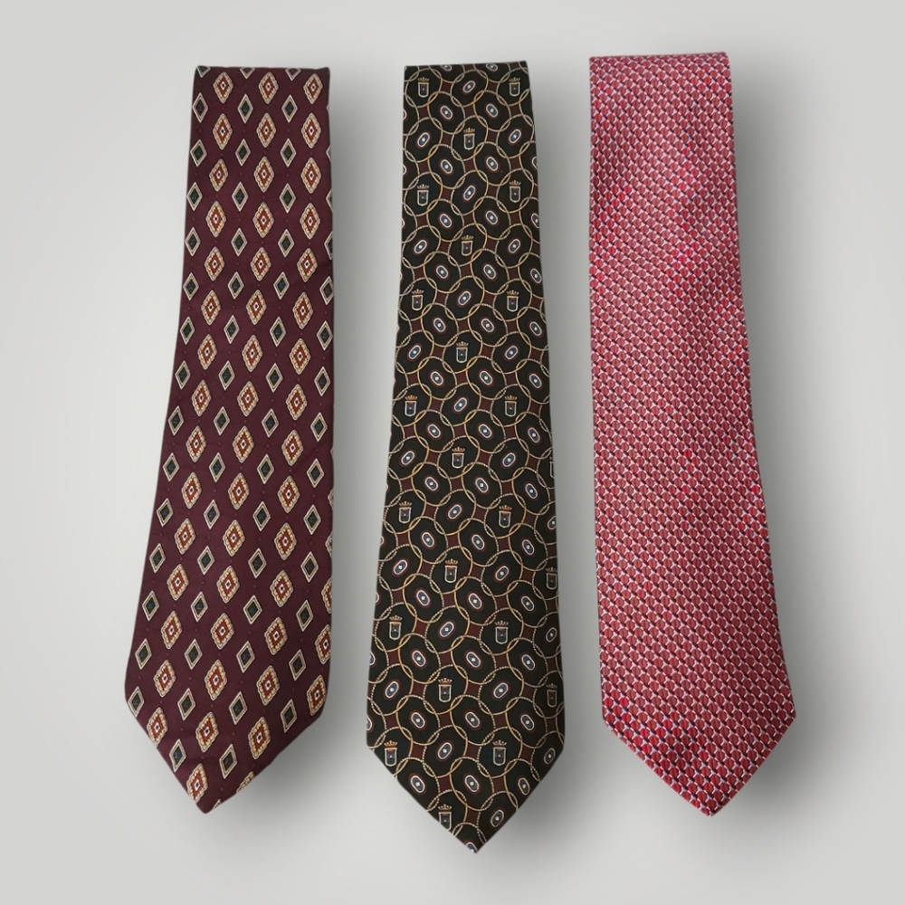 Tommy Hilfiger 100% Silk Tie Bundle (3) Vintage Made in USA Geometric Crest
